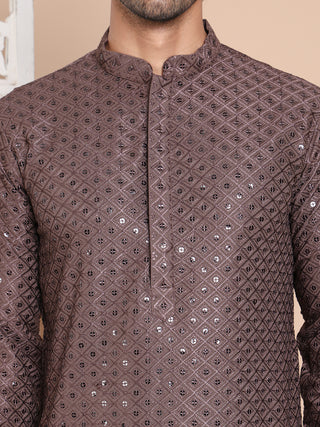 Embroidered and Sequence Kurta with Pyjama For Men