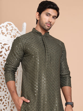 Embroidered and Sequence Kurta with Pyjama For Men