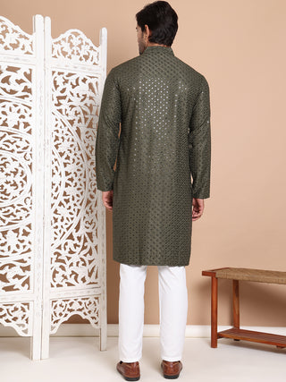 Embroidered and Sequence Kurta with Pyjama For Men