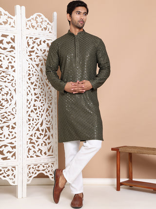 Embroidered and Sequence Kurta with Pyjama For Men