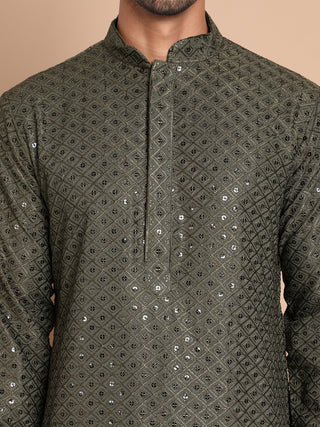 Embroidered and Sequence Kurta with Pyjama For Men