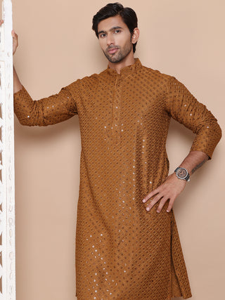 Embroidered and Sequence Kurta with Pyjama For Men