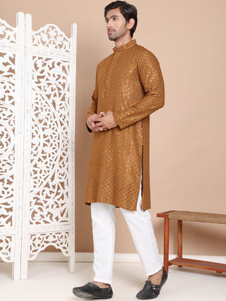 Embroidered and Sequence Kurta with Pyjama For Men