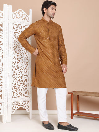 Embroidered and Sequence Kurta with Pyjama For Men