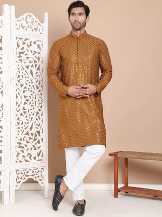 Embroidered and Sequence Kurta with Pyjama For Men