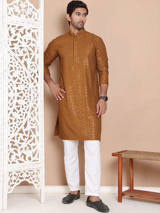 Embroidered and Sequence Kurta with Pyjama For Men