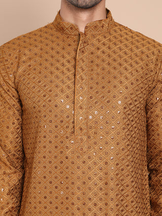 Embroidered and Sequence Kurta with Pyjama For Men