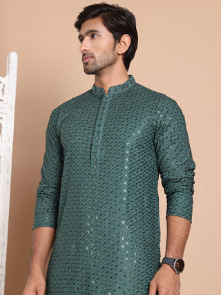 Embroidered and Sequence Kurta with Pyjama For Men