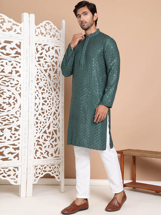 Embroidered and Sequence Kurta with Pyjama For Men