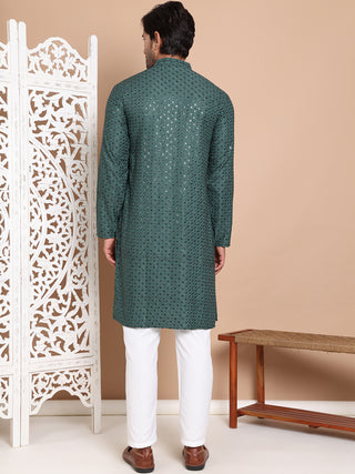 Embroidered and Sequence Kurta with Pyjama For Men