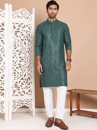 Embroidered and Sequence Kurta with Pyjama For Men