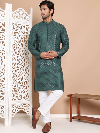 Embroidered and Sequence Kurta with Pyjama For Men