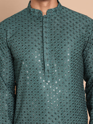 Embroidered and Sequence Kurta with Pyjama For Men