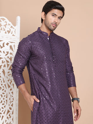 Embroidered and Sequence Kurta with Pyjama For Men