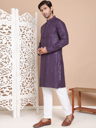 Embroidered and Sequence Kurta with Pyjama For Men