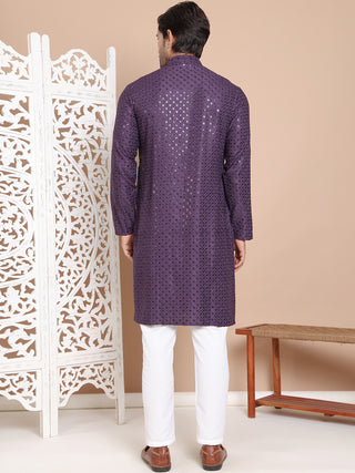 Embroidered and Sequence Kurta with Pyjama For Men