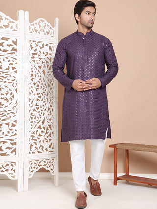 Embroidered and Sequence Kurta with Pyjama For Men