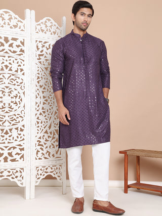 Embroidered and Sequence Kurta with Pyjama For Men