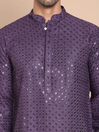 Embroidered and Sequence Kurta with Pyjama For Men