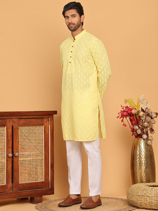 Embroidered Cotton Kurta with Pyjama