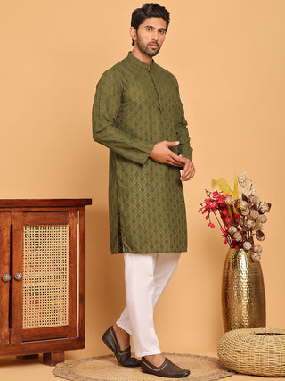 Embroidered Cotton Kurta with Pyjama