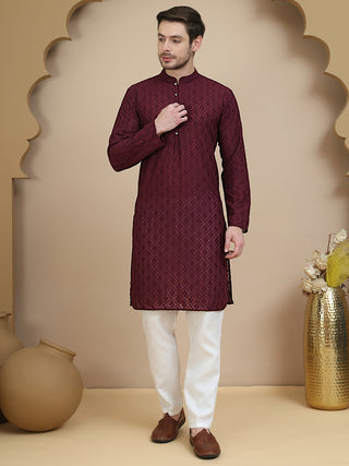 Embroidered Cotton Kurta with Pyjama