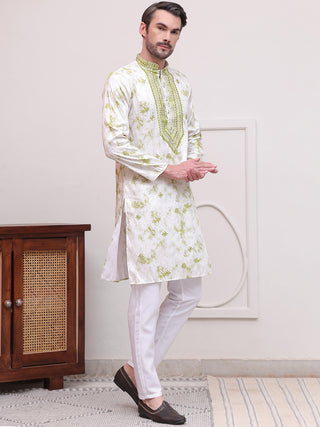 Stone Print With Embroidered kurta Set