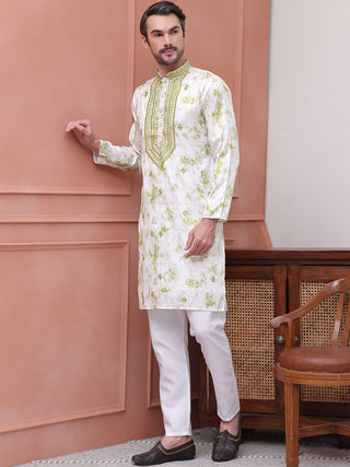 Stone Print With Embroidered kurta Set