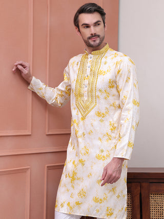 Stone Print With Embroidered kurta Set