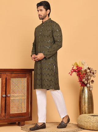 Sequin & Embroidered Kurta with Pyjamas