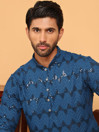 Sequin & Embroidered Kurta with Pyjamas