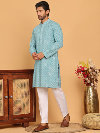 Viscose Sequins and Embroidered Kurta Set for Men