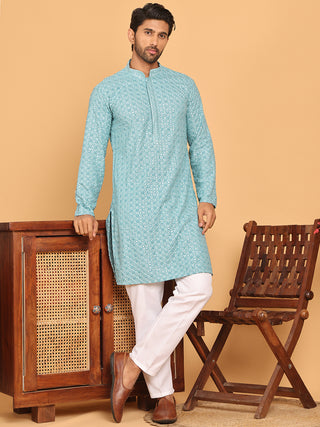 Viscose Sequins and Embroidered Kurta Set for Men