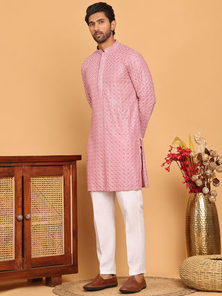 Viscose Sequins and Embroidered Kurta Set for Men