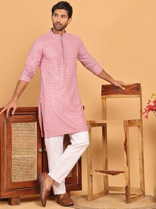 Viscose Sequins and Embroidered Kurta Set for Men