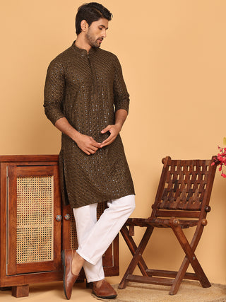 Viscose Sequins and Embroidered Kurta Set for Men