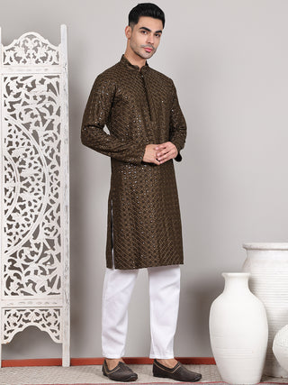 Viscose Sequins and Embroidered Kurta Set for Men