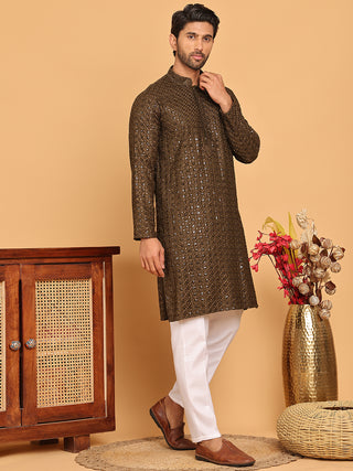 Viscose Sequins and Embroidered Kurta Set for Men