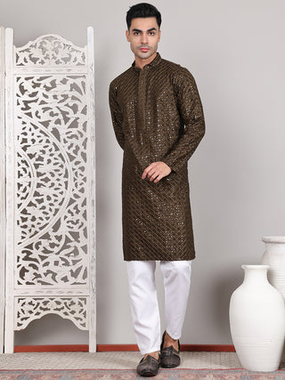 Viscose Sequins and Embroidered Kurta Set for Men