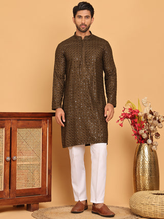 Viscose Sequins and Embroidered Kurta Set for Men