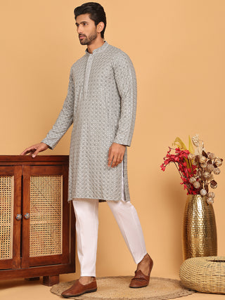 Viscose Sequins and Embroidered Kurta Set for Men