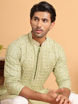 Embroidered Viscose Kurta Set For Men