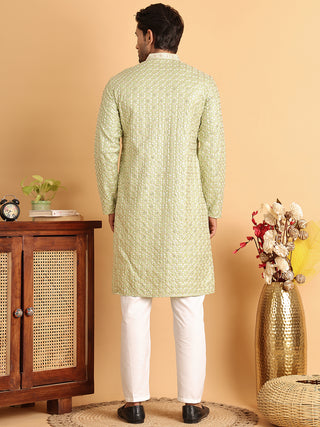 Embroidered Viscose Kurta Set For Men