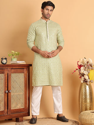 Embroidered Viscose Kurta Set For Men