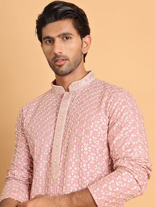 Embroidered Viscose Kurta Set For Men