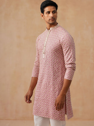 Embroidered Viscose Kurta Set For Men