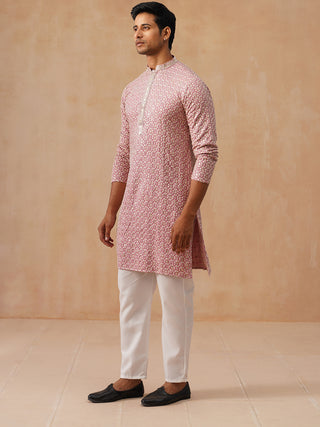 Embroidered Viscose Kurta Set For Men