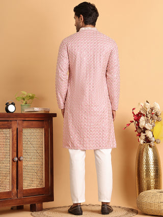 Embroidered Viscose Kurta Set For Men