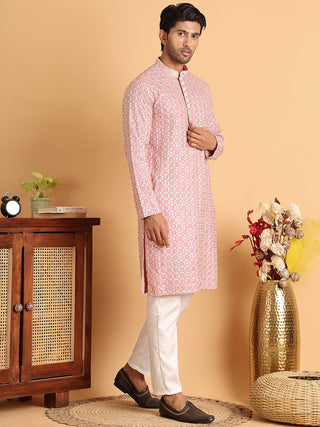 Embroidered Viscose Kurta Set For Men