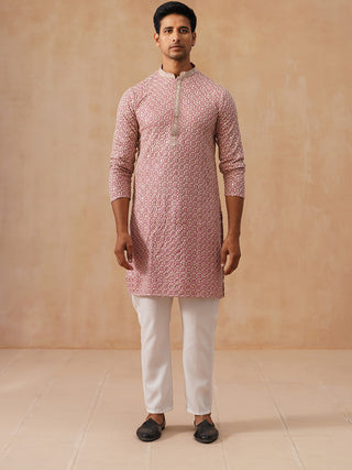 Embroidered Viscose Kurta Set For Men